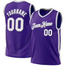 Load image into Gallery viewer, Custom Purple White-Gray Authentic Throwback Basketball Jersey
