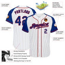 Load image into Gallery viewer, Custom White Royal Pinstripe Royal-Red Authentic Raglan Sleeves Baseball Jersey
