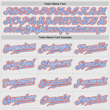 Load image into Gallery viewer, Custom White Red Pinstripe Red-Light Blue Authentic Raglan Sleeves Baseball Jersey
