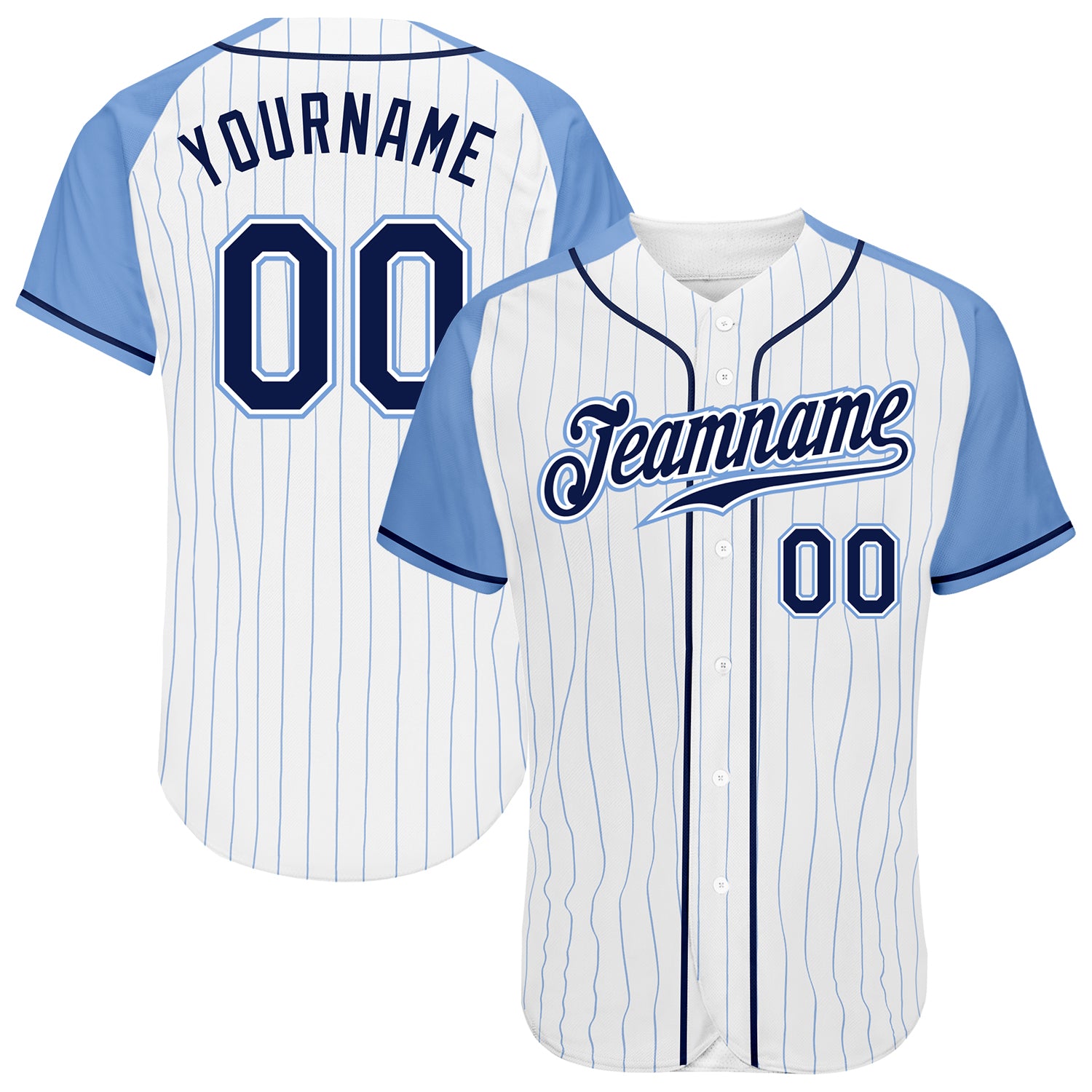 Custom White Navy Pinstripe Light Blue-Gray Authentic Baseball Jersey