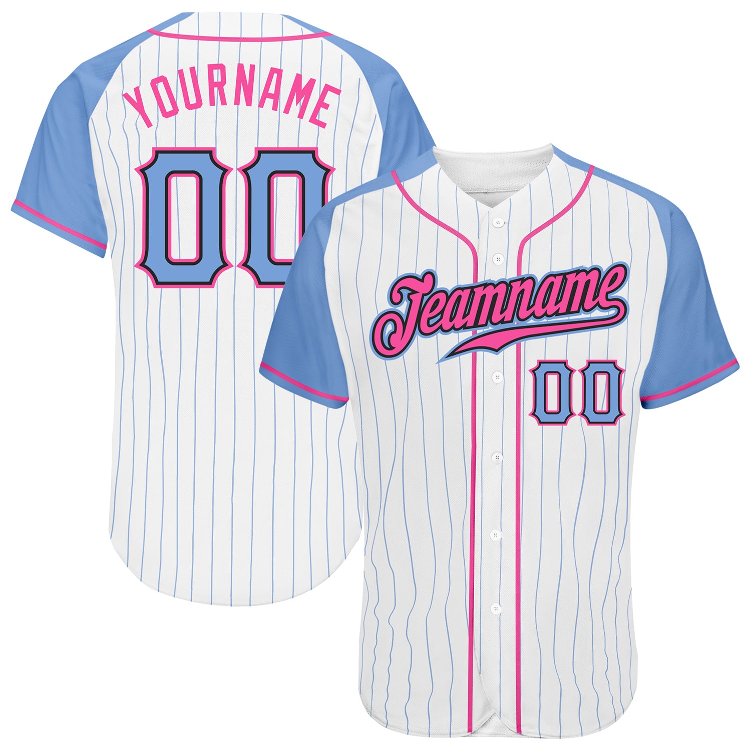 Personalized Light Blue Baseball Jersey With White Piping