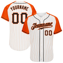 Load image into Gallery viewer, Custom White Orange Pinstripe Black-Orange Authentic Raglan Sleeves Baseball Jersey

