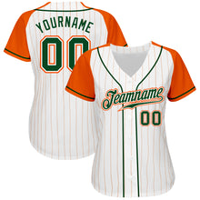 Load image into Gallery viewer, Custom White Orange Pinstripe Green-Orange Authentic Raglan Sleeves Baseball Jersey
