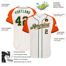 Load image into Gallery viewer, Custom White Orange Pinstripe Green-Orange Authentic Raglan Sleeves Baseball Jersey

