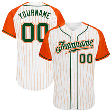 Load image into Gallery viewer, Custom White Orange Pinstripe Green-Orange Authentic Raglan Sleeves Baseball Jersey
