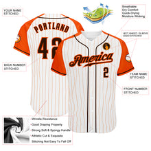 Load image into Gallery viewer, Custom White Orange Pinstripe Brown-Orange Authentic Raglan Sleeves Baseball Jersey

