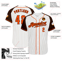 Load image into Gallery viewer, Custom White Brown Pinstripe Orange-Brown Authentic Raglan Sleeves Baseball Jersey
