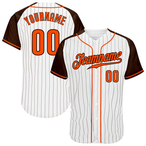 Custom White Brown Pinstripe Orange-Brown Authentic Raglan Sleeves Baseball Jersey