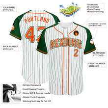 Laden Sie das Bild in den Galerie-Viewer, Custom White Green Pinstripe Orange-Green Authentic Raglan Sleeves Baseball Jersey

