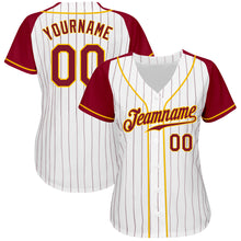 Загрузить изображение в средство просмотра галереи, Custom White Crimson Pinstripe Crimson-Gold Authentic Raglan Sleeves Baseball Jersey
