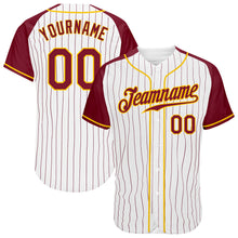 Загрузить изображение в средство просмотра галереи, Custom White Crimson Pinstripe Crimson-Gold Authentic Raglan Sleeves Baseball Jersey
