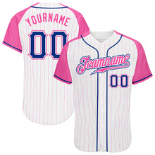Laden Sie das Bild in den Galerie-Viewer, Custom White Pink Pinstripe Royal-Pink Authentic Raglan Sleeves Baseball Jersey
