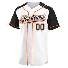 Load image into Gallery viewer, Custom White Black-Orange Authentic Raglan Sleeves Baseball Jersey
