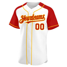 Load image into Gallery viewer, Custom White Red-Gold Authentic Raglan Sleeves Baseball Jersey
