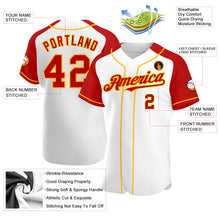 Load image into Gallery viewer, Custom White Red-Gold Authentic Raglan Sleeves Baseball Jersey

