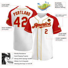 Load image into Gallery viewer, Custom White Red-Old Gold Authentic Raglan Sleeves Baseball Jersey
