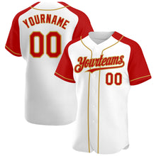 Load image into Gallery viewer, Custom White Red-Old Gold Authentic Raglan Sleeves Baseball Jersey
