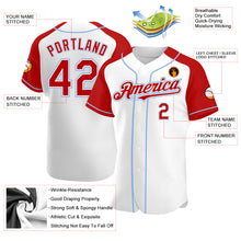 Load image into Gallery viewer, Custom White Red-Light Blue Authentic Raglan Sleeves Baseball Jersey
