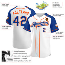 Load image into Gallery viewer, Custom White Royal-Orange Authentic Raglan Sleeves Baseball Jersey
