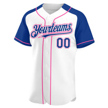 Load image into Gallery viewer, Custom White Royal-Pink Authentic Raglan Sleeves Baseball Jersey
