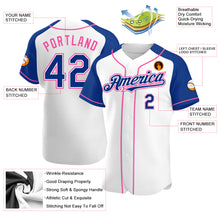 Load image into Gallery viewer, Custom White Royal-Pink Authentic Raglan Sleeves Baseball Jersey
