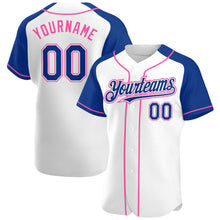 Load image into Gallery viewer, Custom White Royal-Pink Authentic Raglan Sleeves Baseball Jersey

