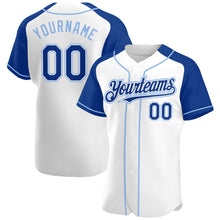 Load image into Gallery viewer, Custom White Royal-Light Blue Authentic Raglan Sleeves Baseball Jersey
