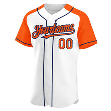 Load image into Gallery viewer, Custom White Orange-Navy Authentic Raglan Sleeves Baseball Jersey
