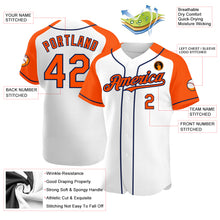 Load image into Gallery viewer, Custom White Orange-Navy Authentic Raglan Sleeves Baseball Jersey

