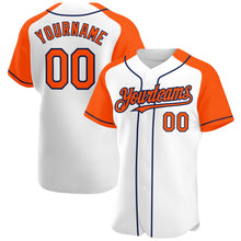 Load image into Gallery viewer, Custom White Orange-Navy Authentic Raglan Sleeves Baseball Jersey
