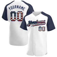 Load image into Gallery viewer, Custom White Vintage USA Flag-Navy Authentic Raglan Sleeves Baseball Jersey
