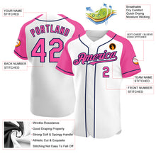 Load image into Gallery viewer, Custom White Pink-Navy Authentic Raglan Sleeves Baseball Jersey
