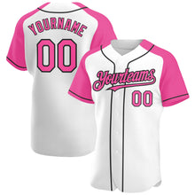 Load image into Gallery viewer, Custom White Pink-Black Authentic Raglan Sleeves Baseball Jersey

