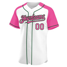 Load image into Gallery viewer, Custom White Pink-Green Authentic Raglan Sleeves Baseball Jersey
