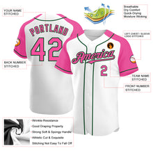 Load image into Gallery viewer, Custom White Pink-Green Authentic Raglan Sleeves Baseball Jersey
