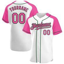 Load image into Gallery viewer, Custom White Pink-Green Authentic Raglan Sleeves Baseball Jersey
