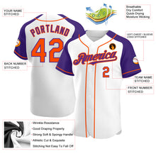 Load image into Gallery viewer, Custom White Orange-Purple Authentic Raglan Sleeves Baseball Jersey
