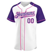 Load image into Gallery viewer, Custom White Purple-Pink Authentic Raglan Sleeves Baseball Jersey
