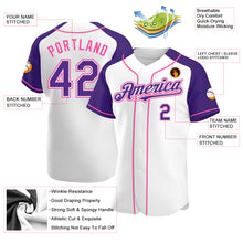 Load image into Gallery viewer, Custom White Purple-Pink Authentic Raglan Sleeves Baseball Jersey
