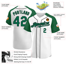 Load image into Gallery viewer, Custom White Kelly Green-Black Authentic Raglan Sleeves Baseball Jersey
