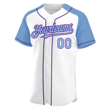 Load image into Gallery viewer, Custom White Light Blue-Purple Authentic Raglan Sleeves Baseball Jersey
