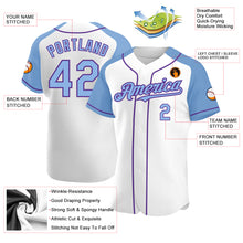Load image into Gallery viewer, Custom White Light Blue-Purple Authentic Raglan Sleeves Baseball Jersey
