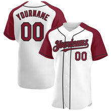 Load image into Gallery viewer, Custom White Crimson-Black Authentic Raglan Sleeves Baseball Jersey
