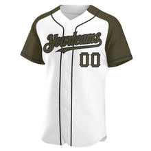 Load image into Gallery viewer, Custom White Olive-Black Authentic Raglan Sleeves Baseball Jersey
