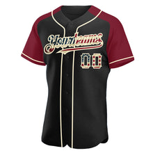 Load image into Gallery viewer, Custom Black Vintage USA Flag Crimson-Cream Authentic Raglan Sleeves Baseball Jersey
