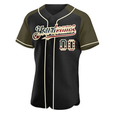 Load image into Gallery viewer, Custom Black Vintage USA Flag Olive-Cream Authentic Raglan Sleeves Baseball Jersey
