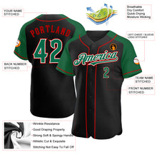 Laden Sie das Bild in den Galerie-Viewer, Custom Black Kelly Green-Red Authentic Raglan Sleeves Baseball Jersey
