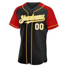 Charger l&#39;image dans la galerie, Custom Black White Red-Yellow Authentic Raglan Sleeves Baseball Jersey
