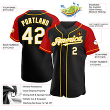 Charger l&#39;image dans la galerie, Custom Black White Red-Yellow Authentic Raglan Sleeves Baseball Jersey
