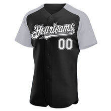 Charger l&#39;image dans la galerie, Custom Black White-Gray Authentic Raglan Sleeves Baseball Jersey

